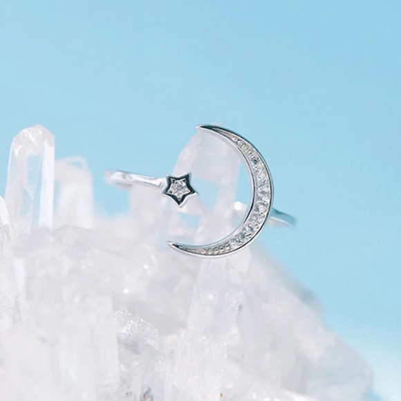 NEW MOON STAR 925 STERLING SILVER ADJUSTABLE RING, CUTE RING, SHINY RING. - Picture 5 of 5